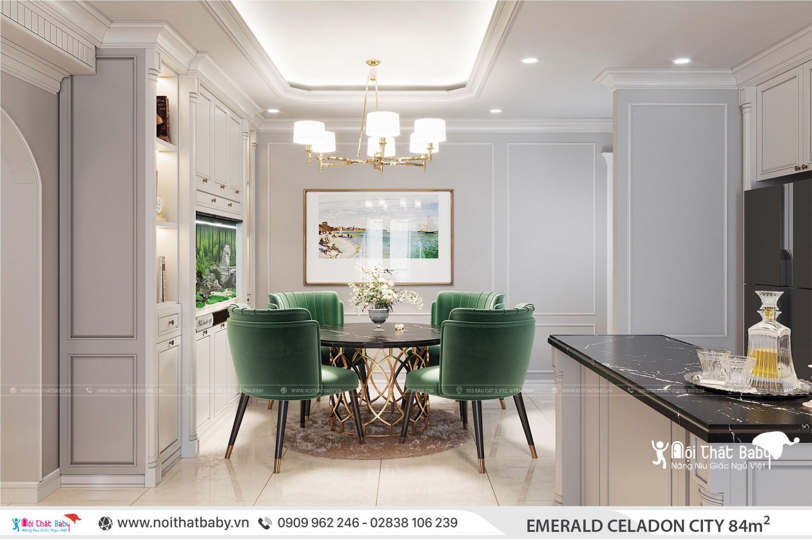 Thiết kế nội thất căn hộ Emerald Celadon City 84m2 2 phòng ngủ